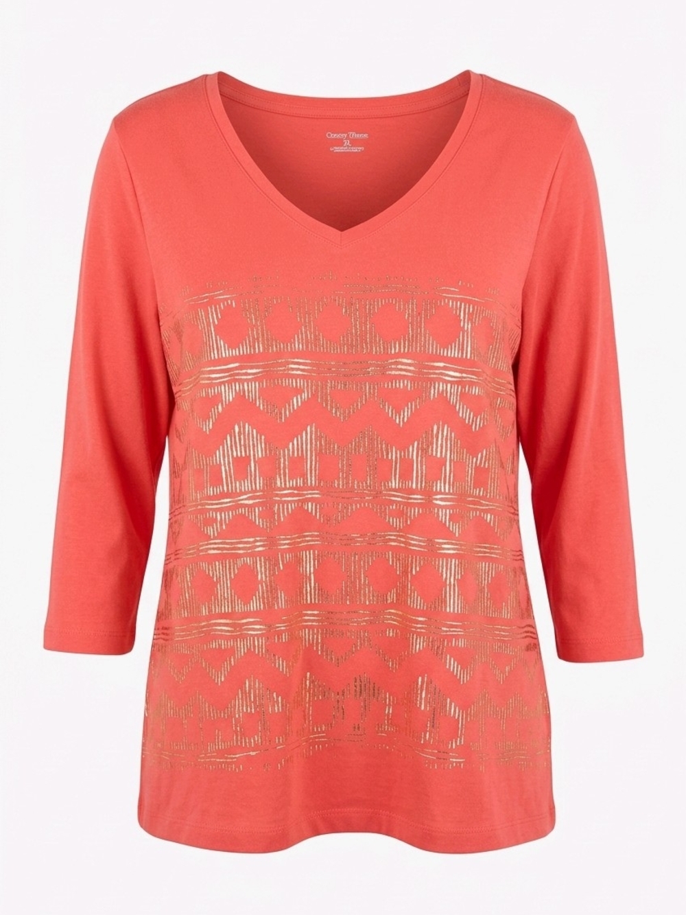 Studio Works XL V-Neck Top with Gold Foil Pattern Never Worn